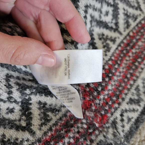 Aspen wool blend chunky open sweater long line size Xsmall gray red and white - Picture 6 of 8